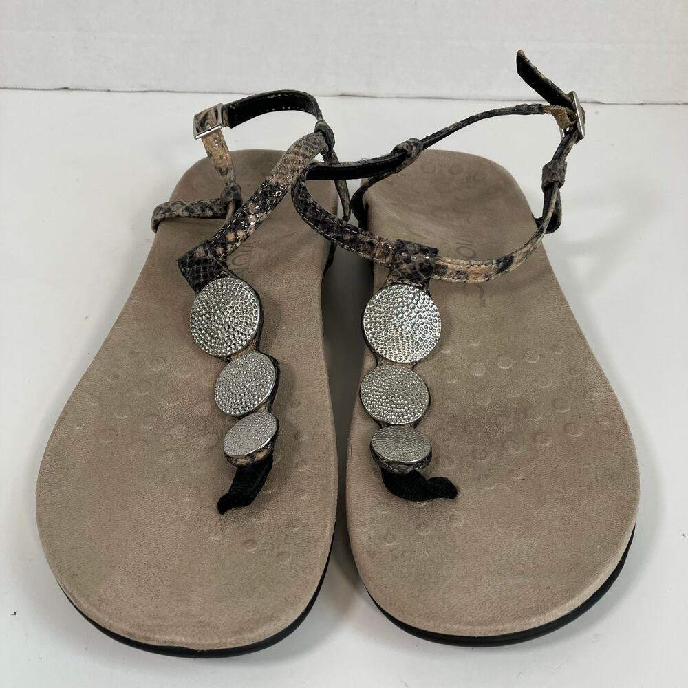 VIONIC Lizbeth Natural Snake Printed Medallion T-strap Thong Sandals WORN - Picture 6 of 16